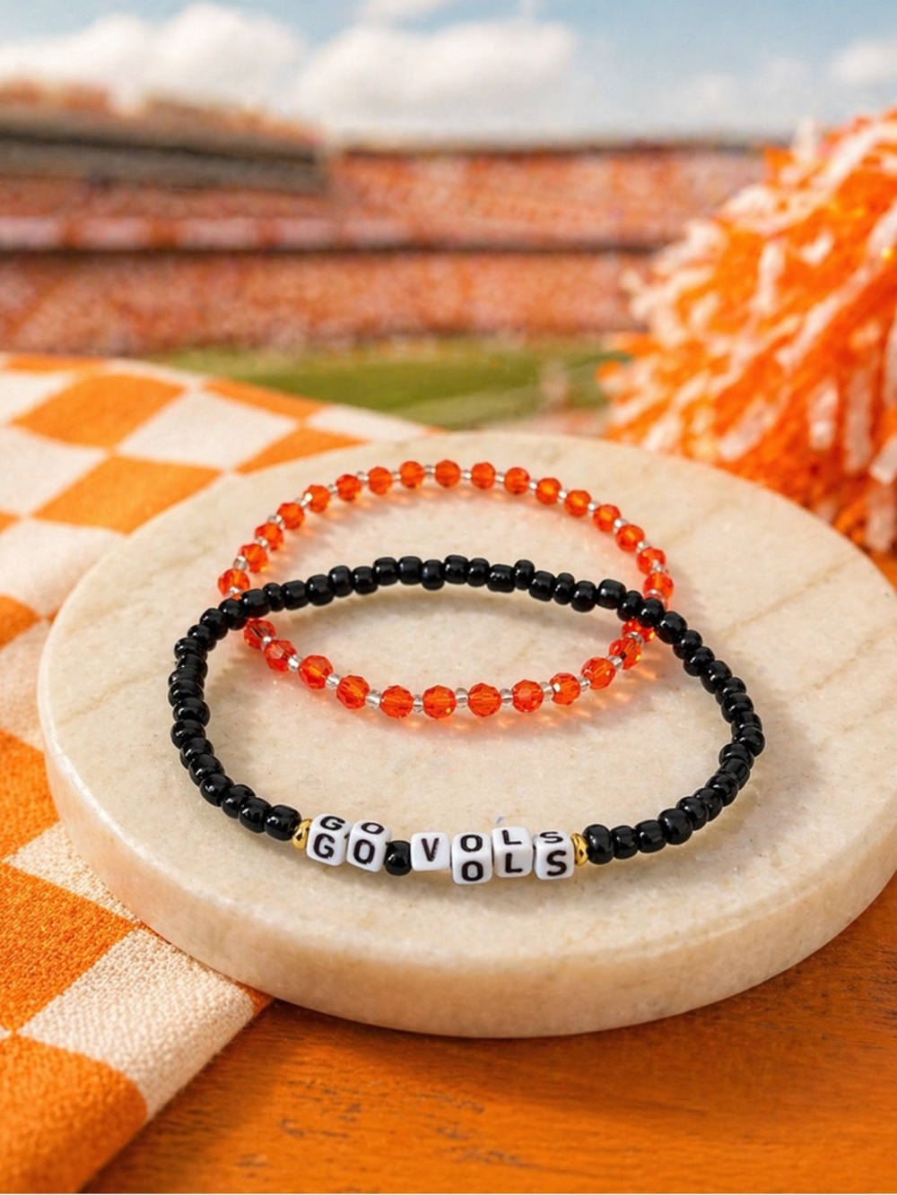 Tennessee Vols Go Vols Beaded Bracelet Set 8”